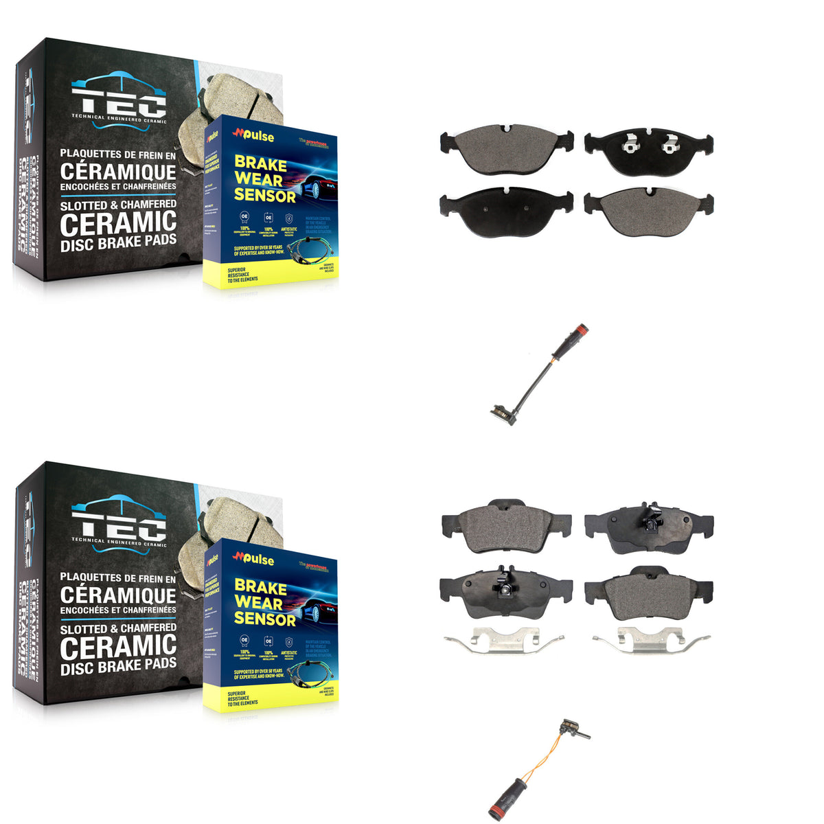 Front Rear Ceramic Disc Brake Pads And Wear Sensors Kit For Mercedes-Benz S500 S430 KTW-100446