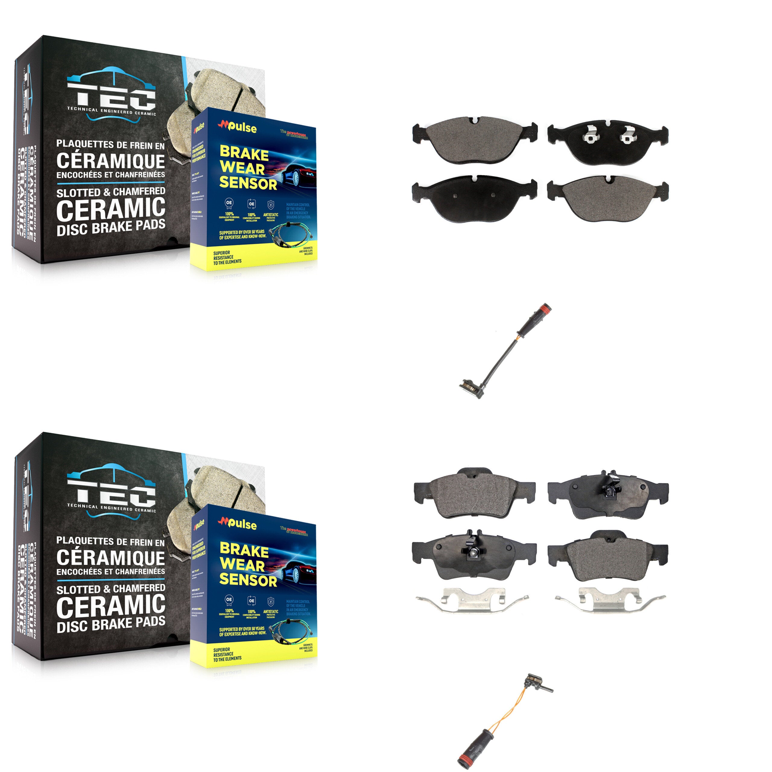 Front Rear Ceramic Disc Brake Pads And Wear Sensors Kit For Mercedes-Benz S500 S430 KTW-100446