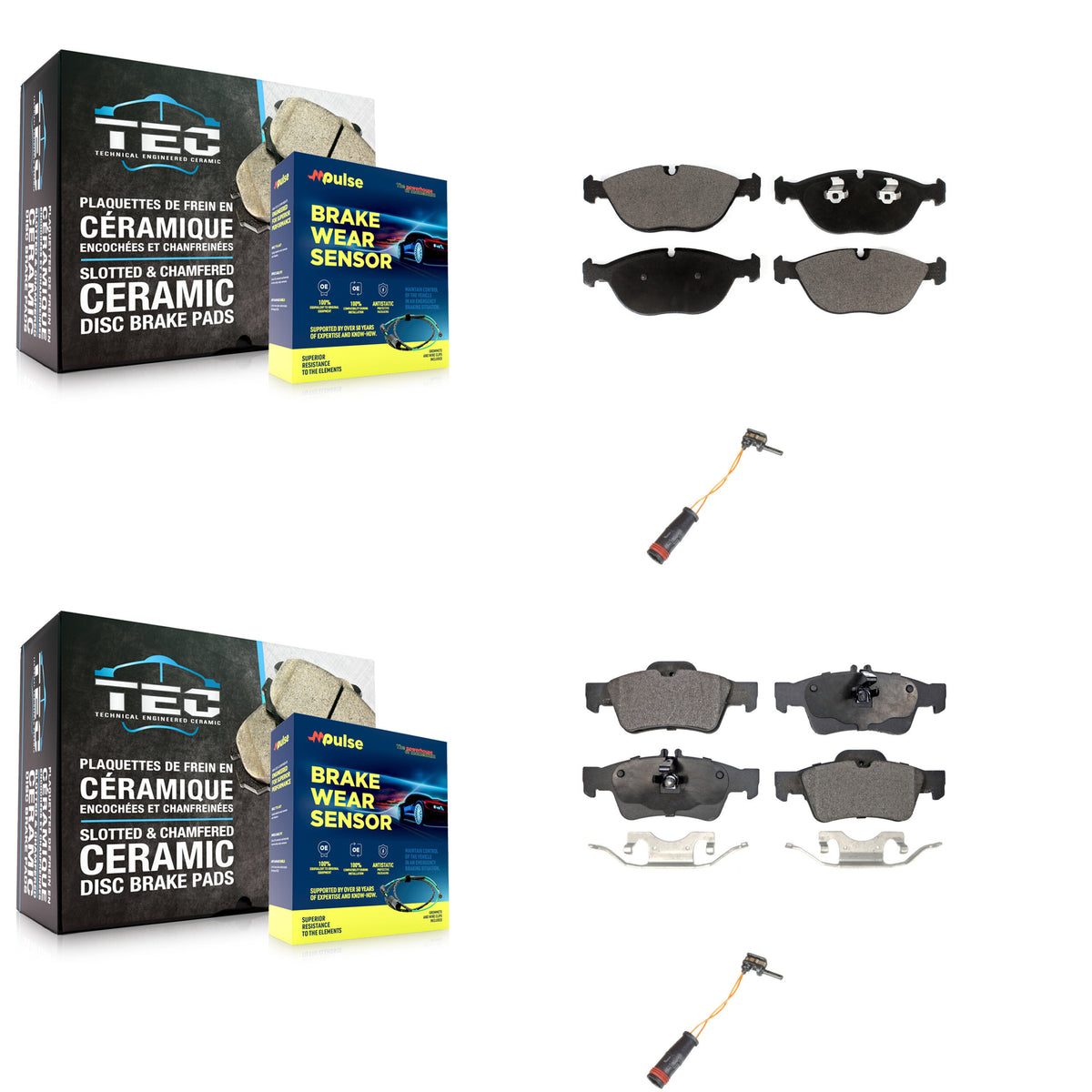 Front Rear Ceramic Disc Brake Pads And Wear Sensors Kit For 2006 Mercedes-Benz E350 AWD KTW-100447