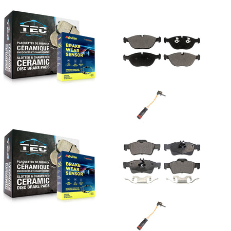 Front Rear Ceramic Disc Brake Pads And Wear Sensors Kit For 2006 Mercedes-Benz E350 AWD KTW-100447