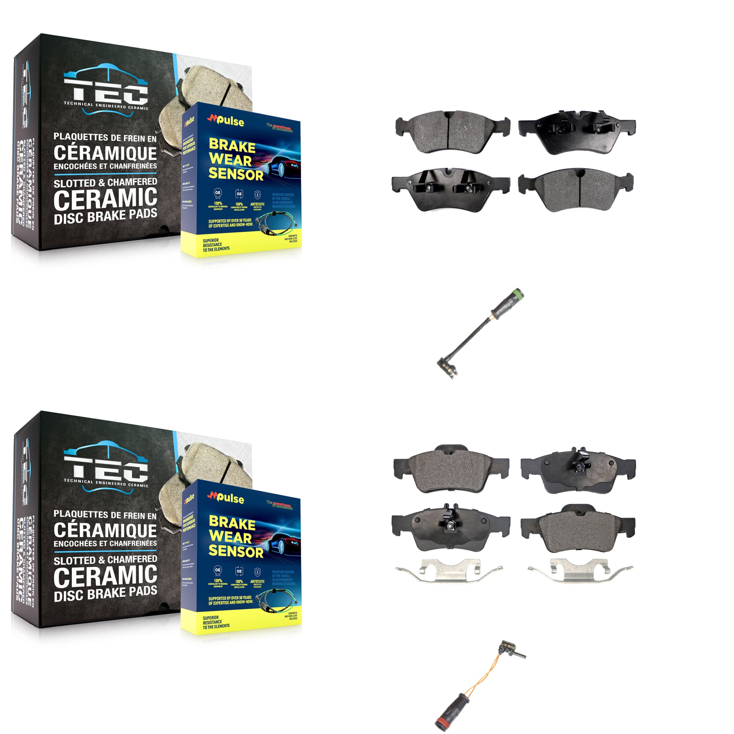 Front Rear Ceramic Brake Pads Wear Sensor Kit For Mercedes-Benz E550 4Matic with AWD 5.5L KTW-100451