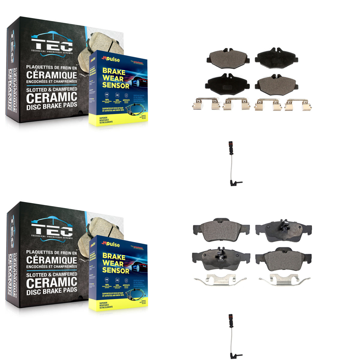 Front Rear Ceramic Brake Pads Wear Sensor Kit For 2003 Mercedes-Benz E320 Sedan with 3.2L KTW-100452