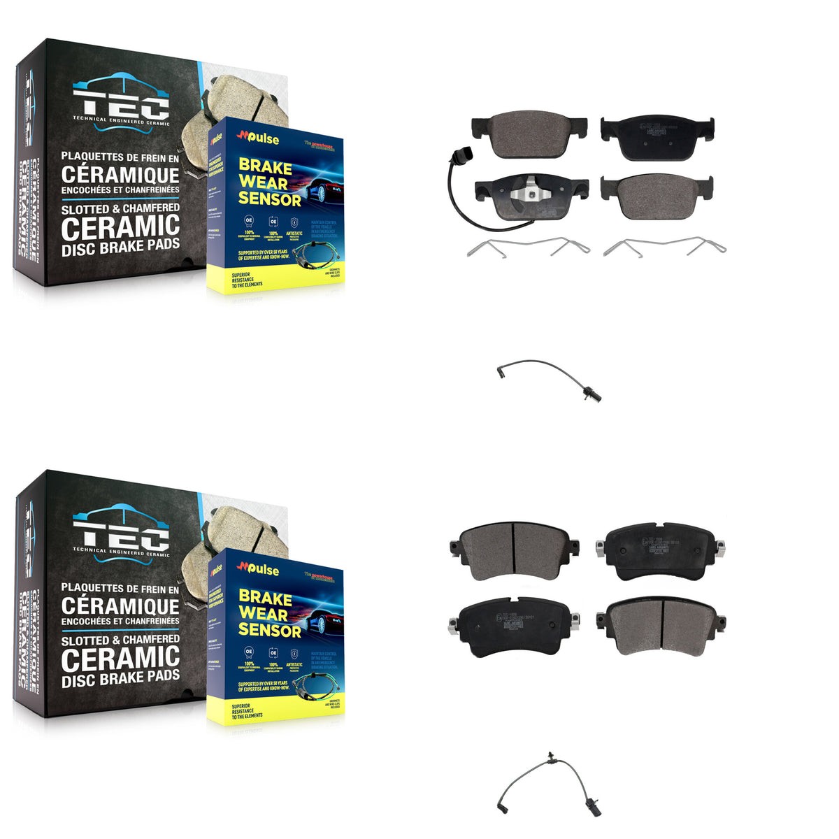 Front Rear Ceramic Disc Brake Pads And Extra Wear Sensors Kit For Audi A4 Quattro KTW-100455