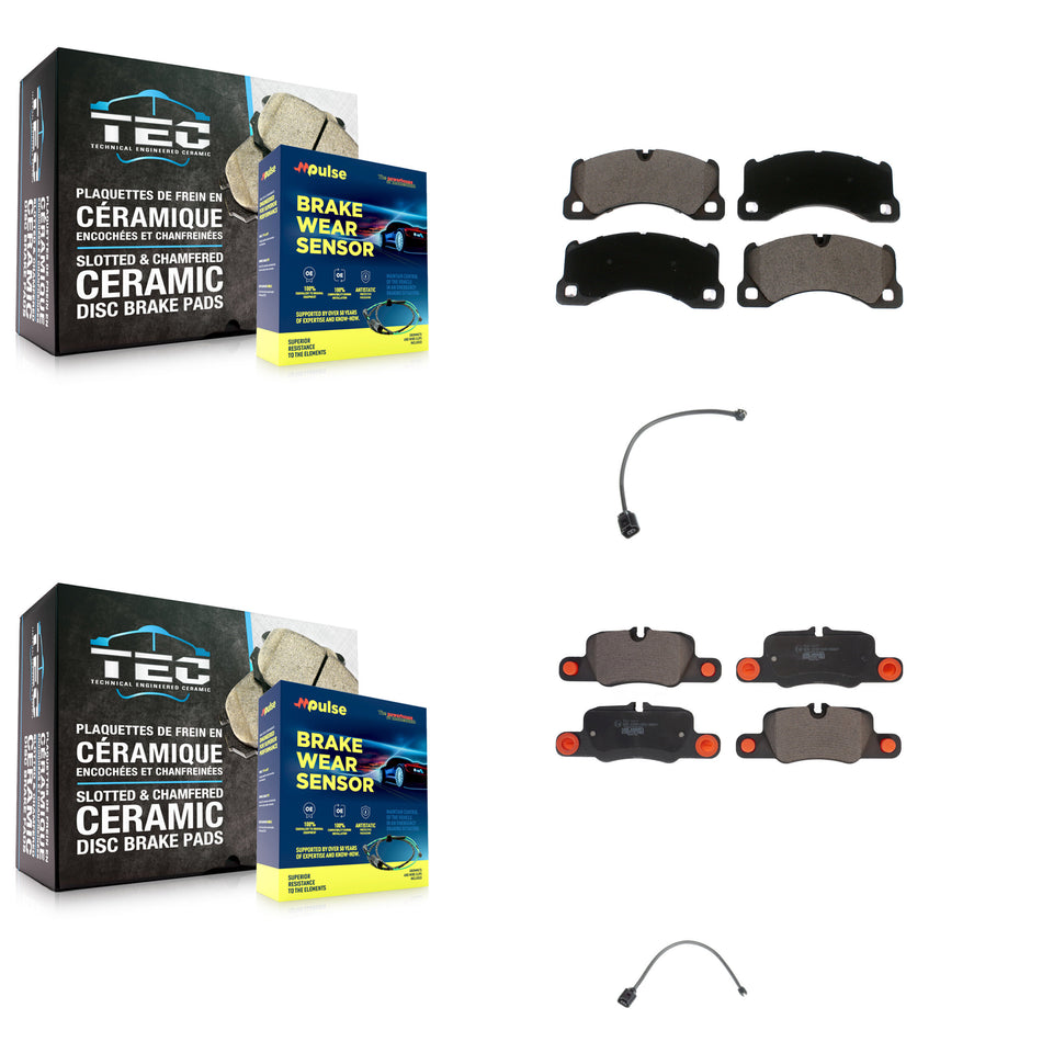 Front Rear Ceramic Brake Pads Wear Sensor Kit For 2012-2016 Porsche Panamera with Harness KTW-100466