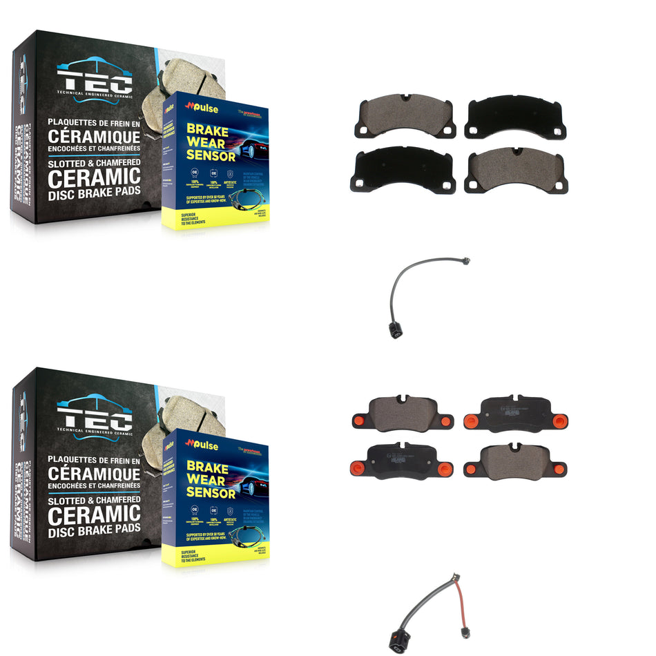 Front Rear Ceramic Disc Brake Pads And Wear Sensors Kit For Porsche Panamera KTW-100468