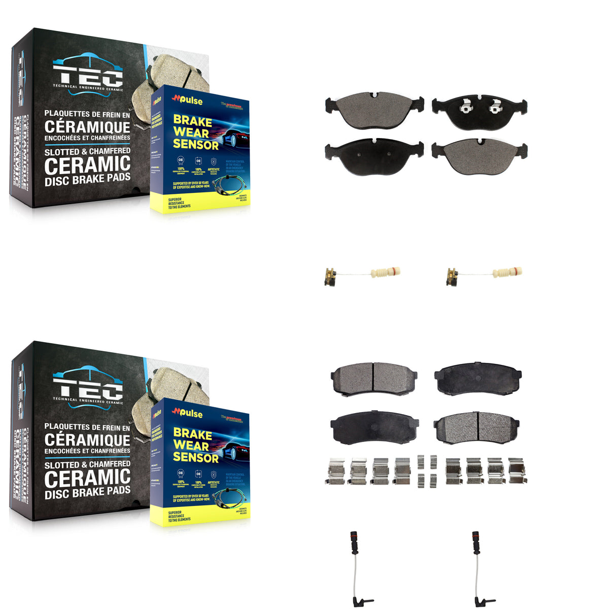 Front Rear Ceramic Disc Brake Pad And Wear Sensor Kit For 2000 Mercedes-Benz C43 AMG 4.3L KTW-100470