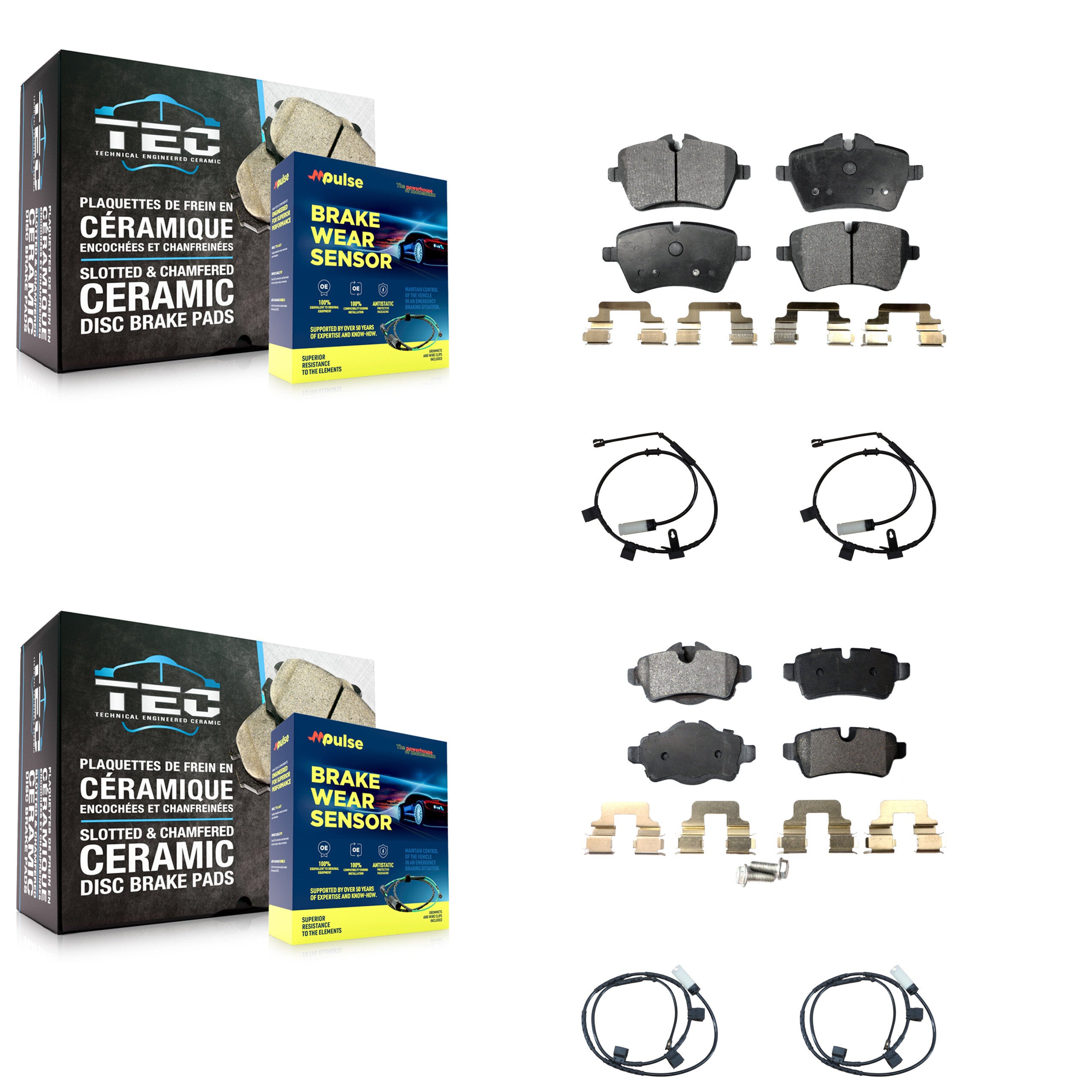 Front Rear Ceramic Disc Brake Pads And Wear Sensors Kit For Mini Cooper 1.6L KTW-100475