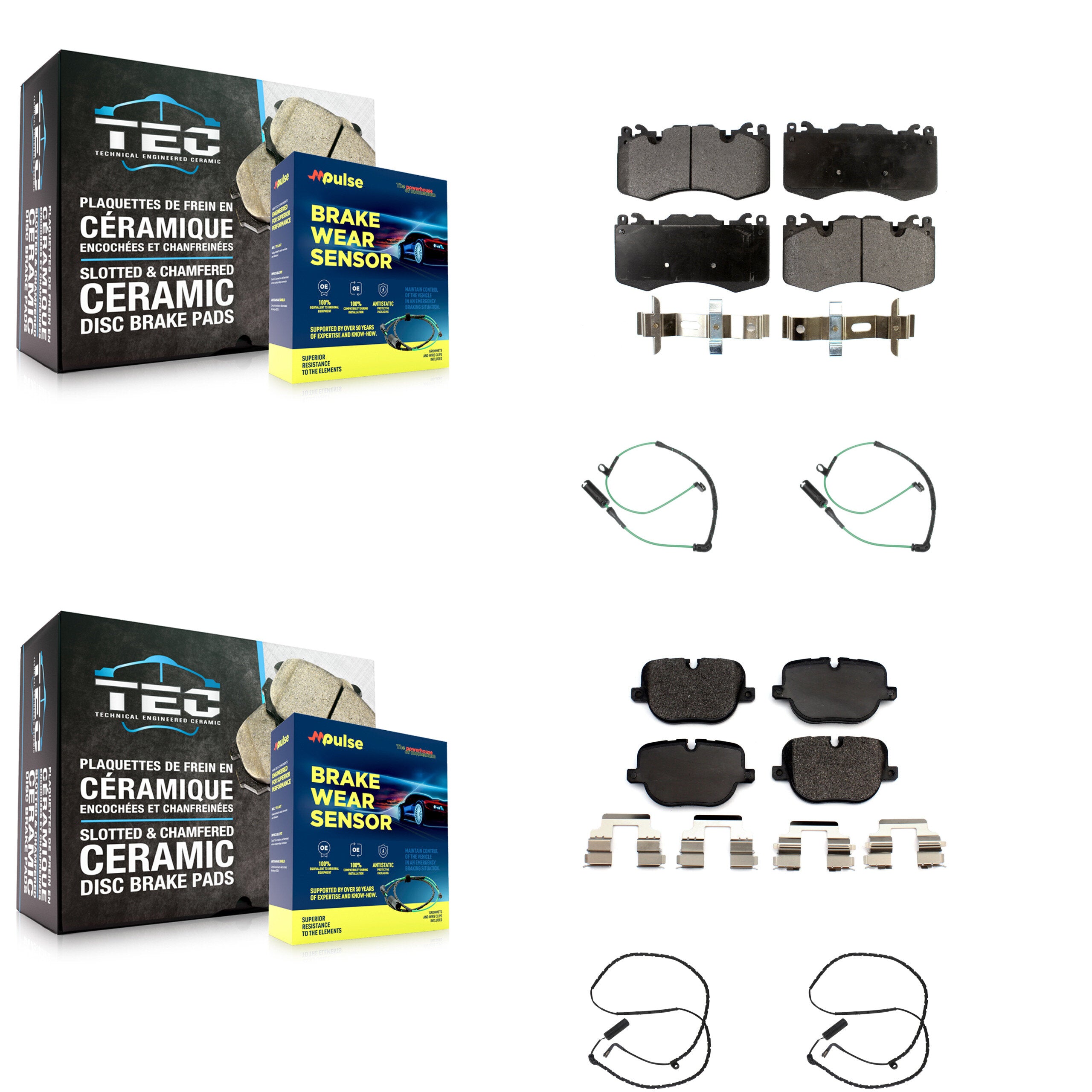 Front Rear Ceramic Disc Brake Pads And Wear Sensors Kit For Land Rover Range KTW-100483