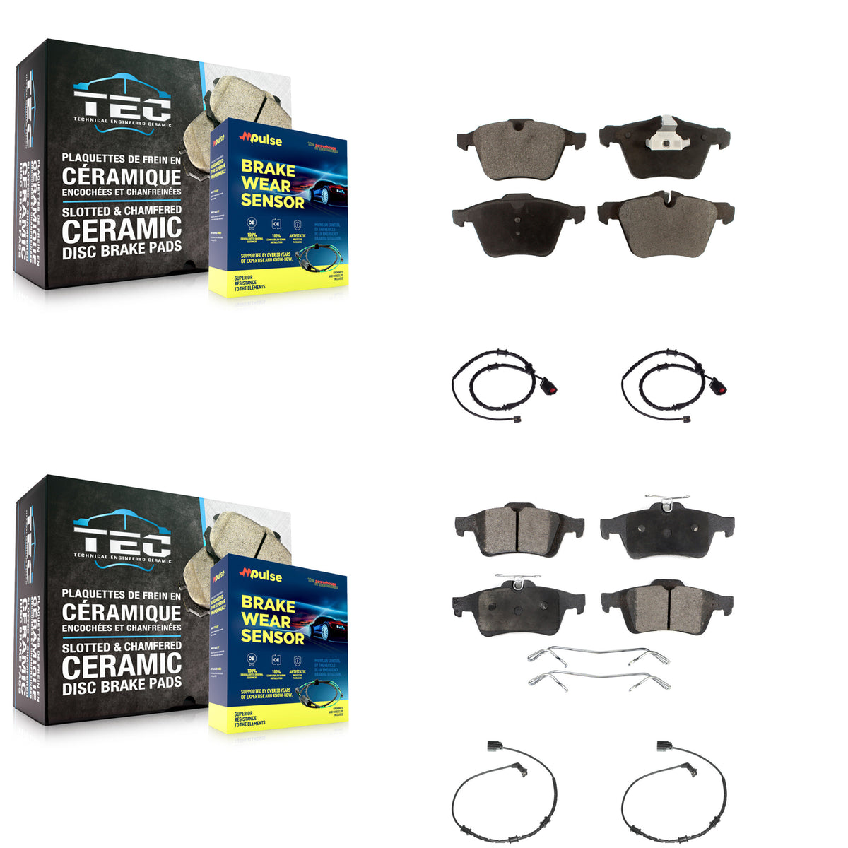 Front Rear Ceramic Brake Pad Wear Sensor Kit For Jaguar XJ Base L Portfolio with AWD 3.0L KTW-100496