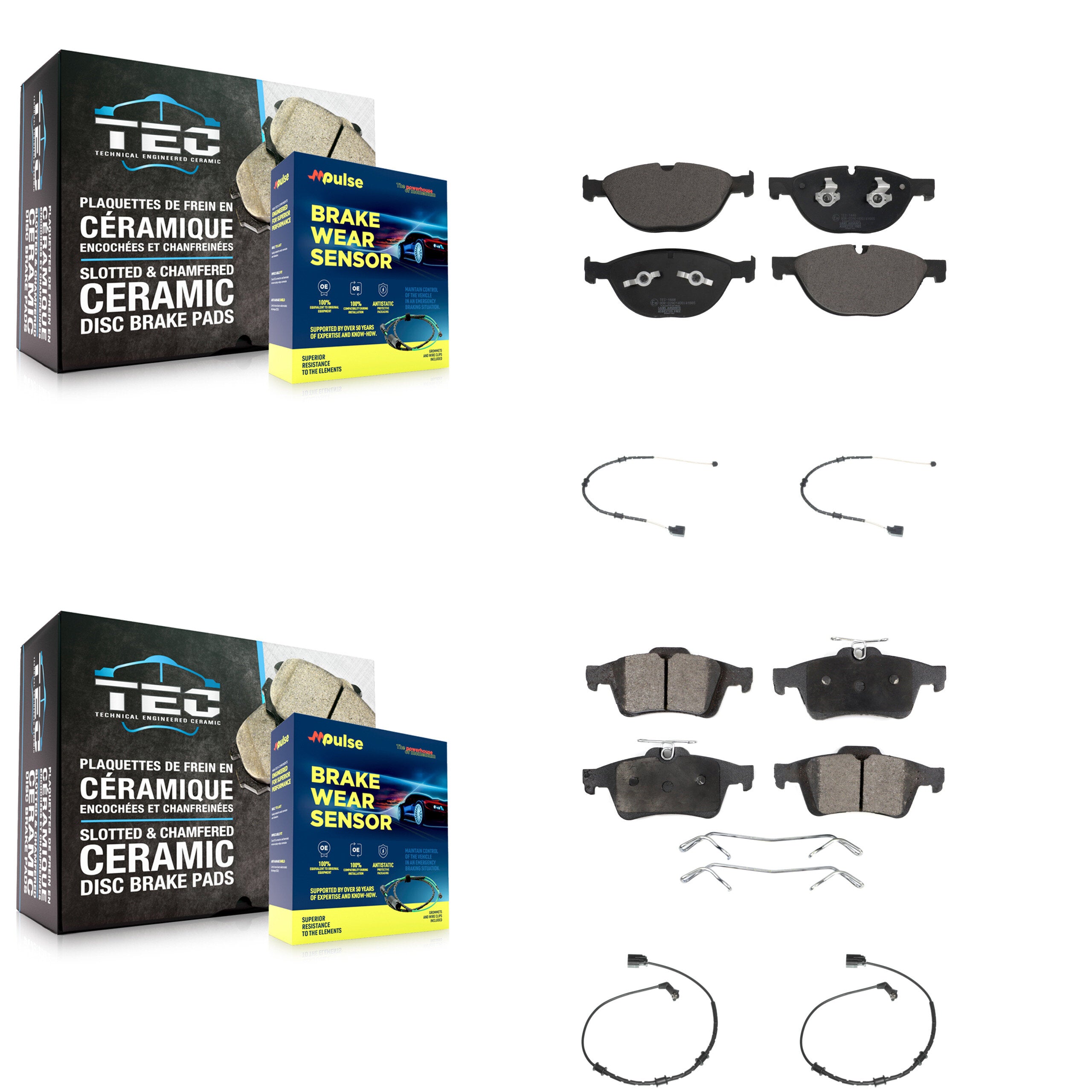 Front Rear Ceramic Brake Pad Wear Sensor Kit For 2014 Jaguar XJ L Portfolio with RWD 5.0L KTW-100497