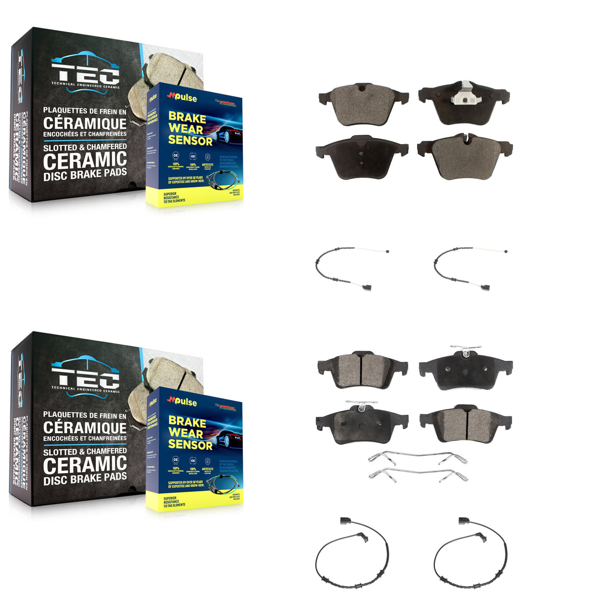 Front Rear Ceramic Disc Brake Pads And Wear Sensors Kit For Jaguar XJ KTW-100498
