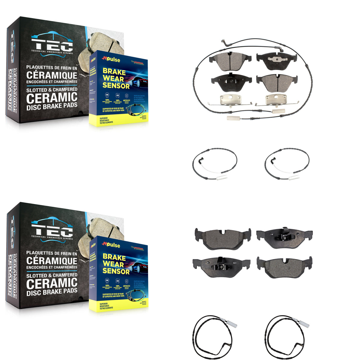 Front Rear Ceramic Brake Pad And Extra Wear Sensor Kit For 2009-2010 BMW 328i xDrive 3.0L KTW-100503