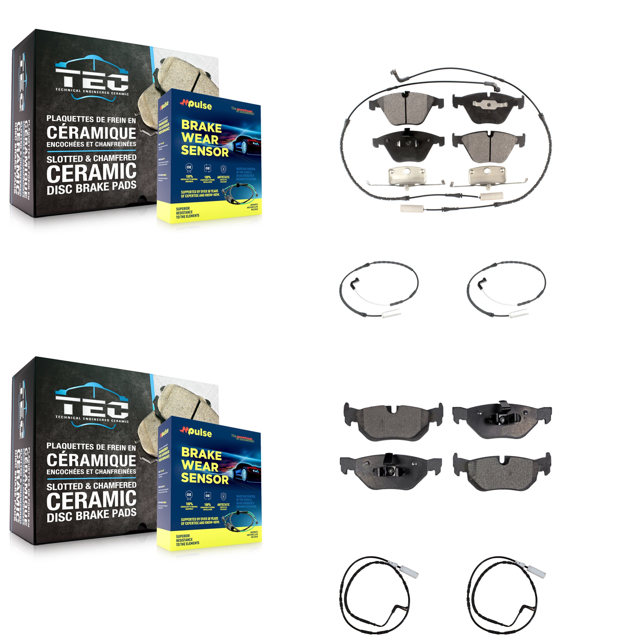Front Rear Ceramic Brake Pad And Extra Wear Sensor Kit For 2009-2010 BMW 328i xDrive 3.0L KTW-100503