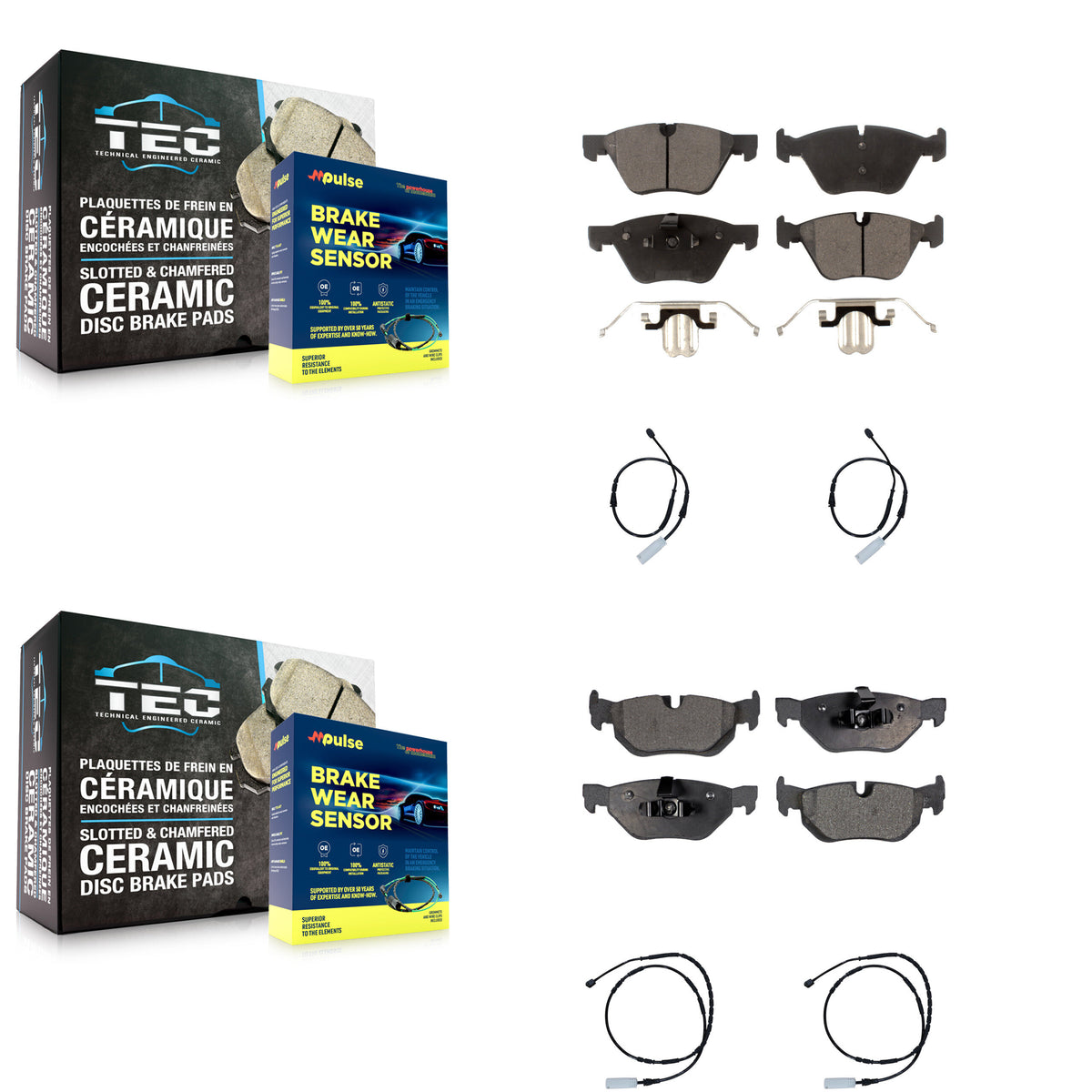 Front Rear Ceramic Disc Brake Pads And Wear Sensors Kit For 2013 BMW 128i 3.0L KTW-100507