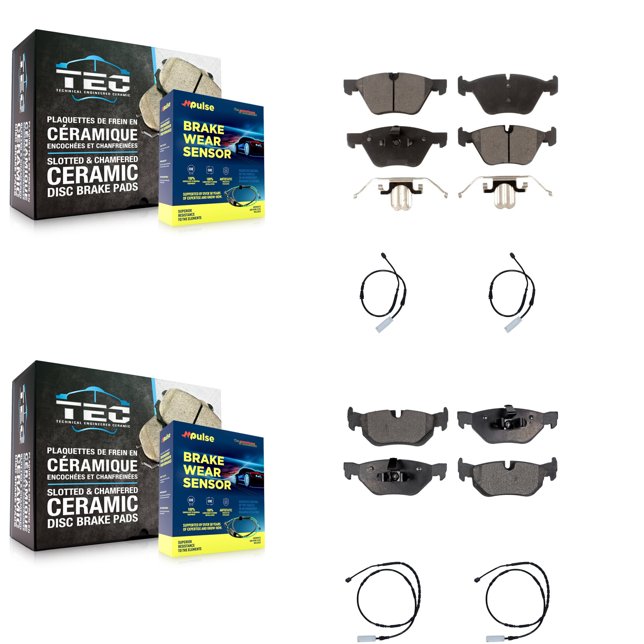 Front Rear Ceramic Disc Brake Pads And Wear Sensors Kit For 2013 BMW 128i 3.0L KTW-100507