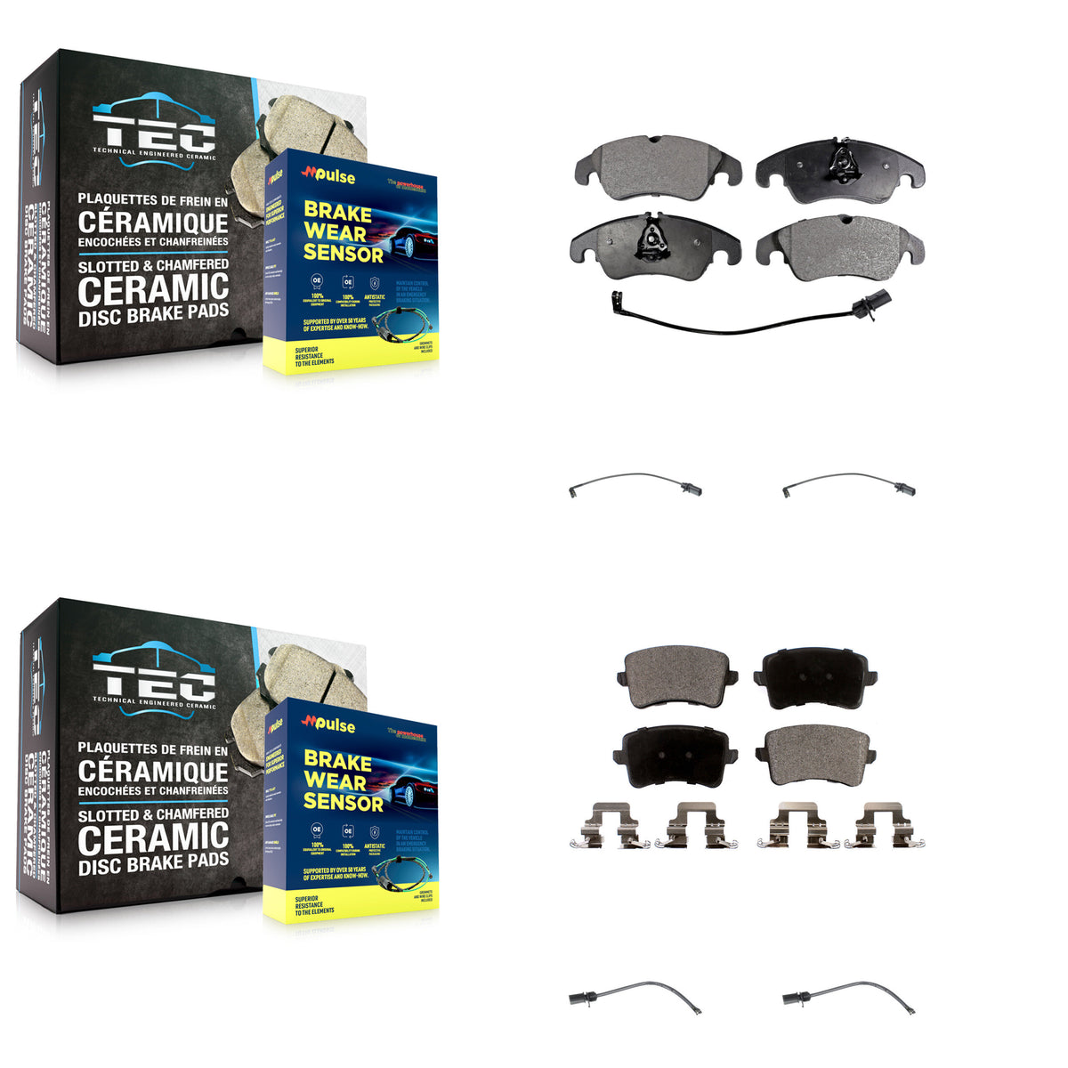 Front Rear Ceramic Disc Brake Pads And Extra Wear Sensors Kit For Audi Q5 KTW-100544