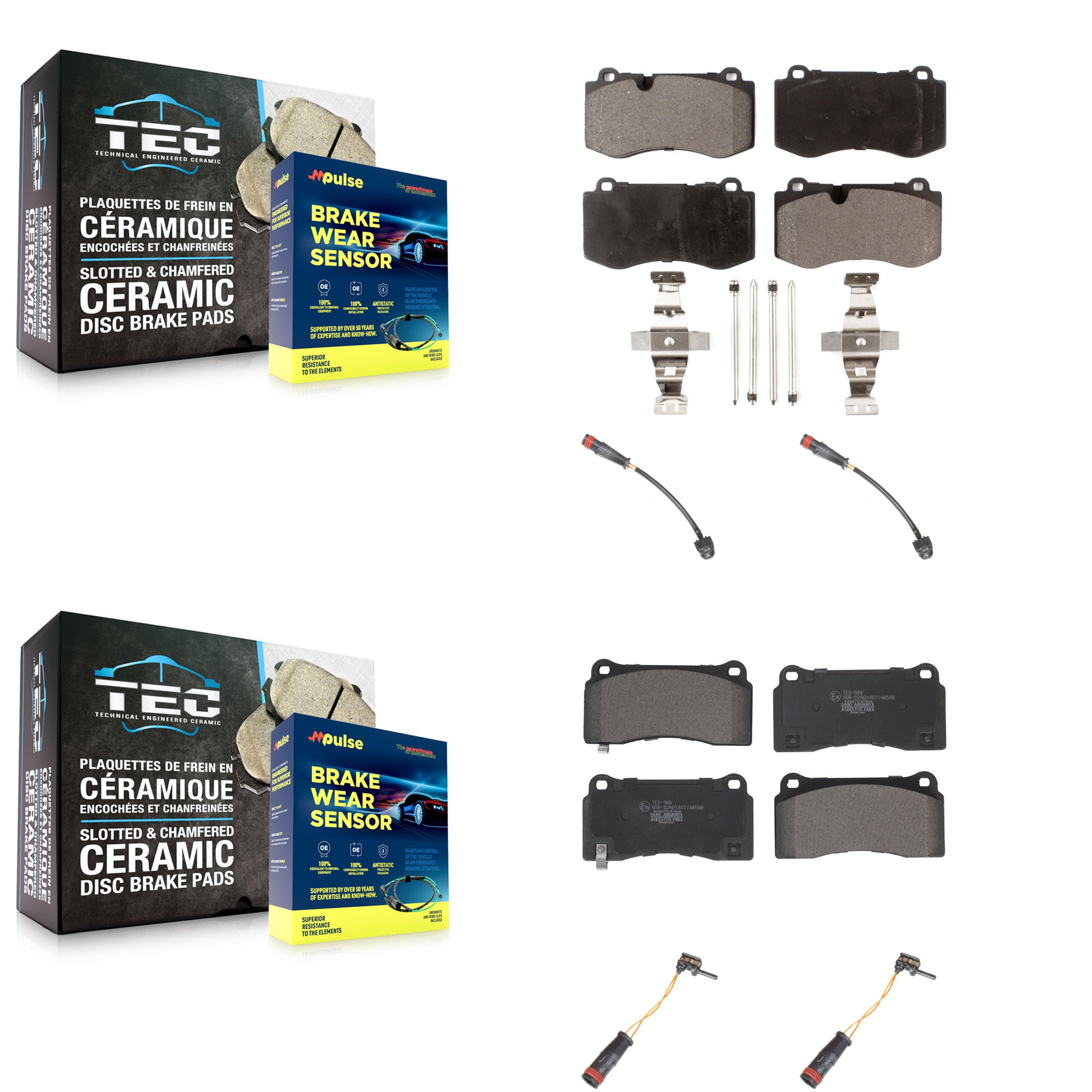 Front Rear Ceramic Disc Brake Pads Wear Sensor Kit For 2011-2014 Mercedes-Benz CL550 4.7L KTW-100554