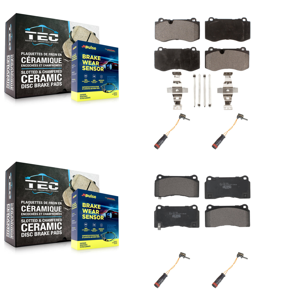 Front Rear Ceramic Disc Brake Pads Wear Sensor Kit For 2011-2014 Mercedes-Benz CL550 4.7L KTW-100555
