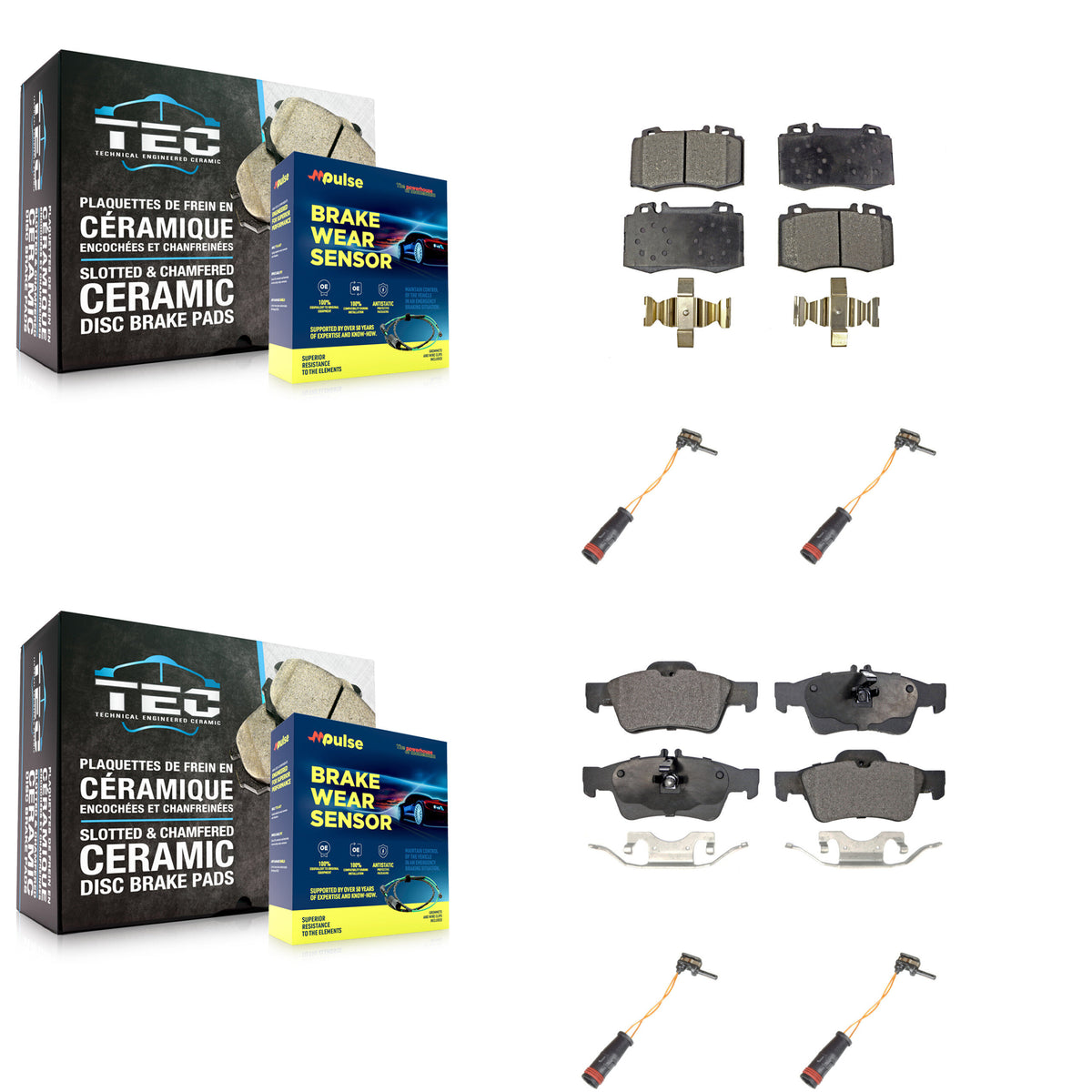Front Rear Ceramic Brake Pad Wear Sensor Kit For Mercedes-Benz E350 SL500 SL550 E550 S500 KTW-100564