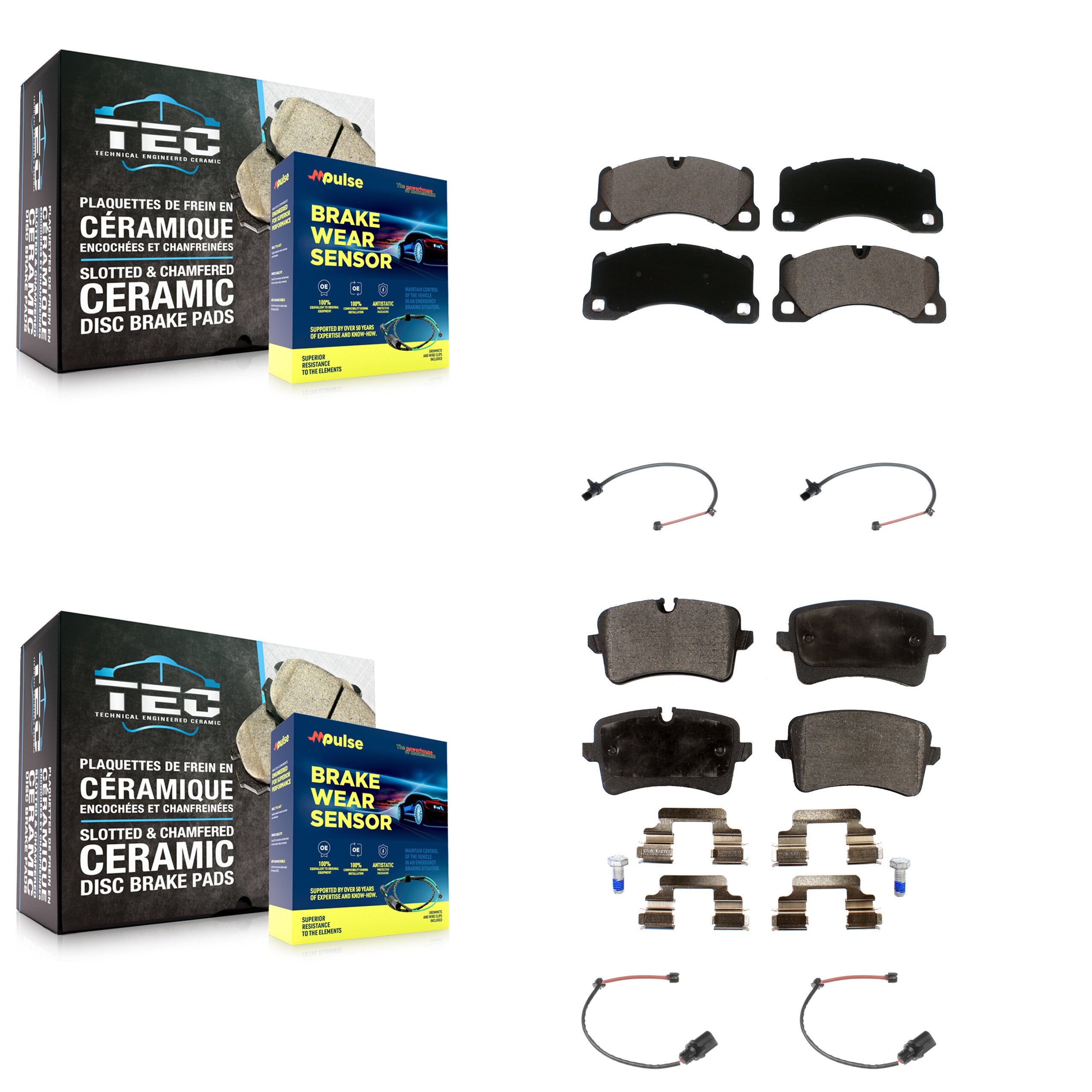 Front Rear Ceramic Disc Brake Pads & Wear Sensor Kit For Porsche Macan with Rotor KTW-100566