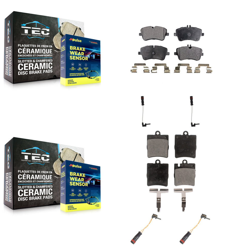 Front Rear Ceramic Brake Pads Wear Sensor Kit For 03 Mercedes-Benz CLK320 Coupe with 3.2L KTW-100568