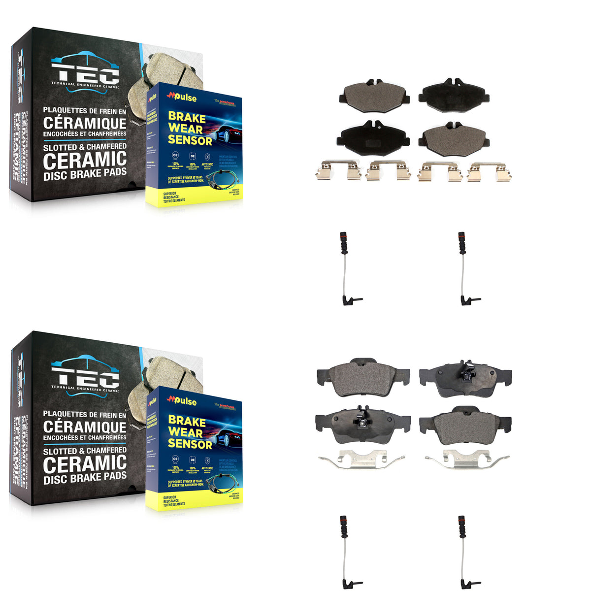 Front Rear Ceramic Brake Pads Wear Sensor Kit For 2003 Mercedes-Benz E320 Sedan with 3.2L KTW-100570