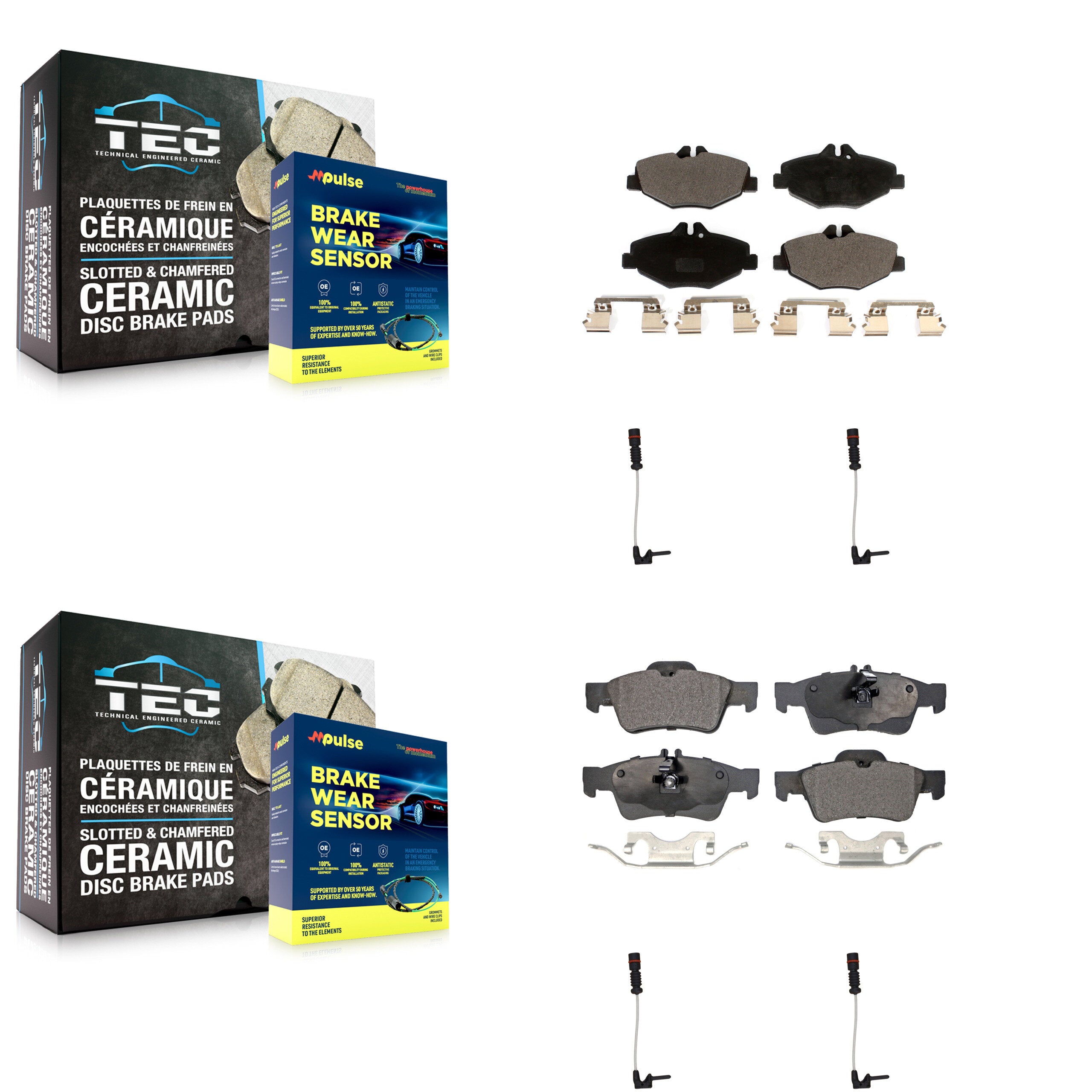 Front Rear Ceramic Brake Pads Wear Sensor Kit For 2003 Mercedes-Benz E320 Sedan with 3.2L KTW-100570