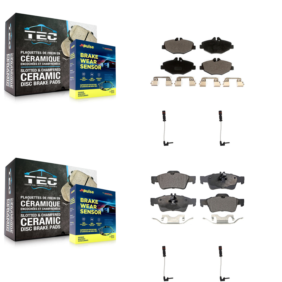 Front Rear Ceramic Brake Pads Wear Sensor Kit For 2003 Mercedes-Benz E320 Sedan with 3.2L KTW-100570