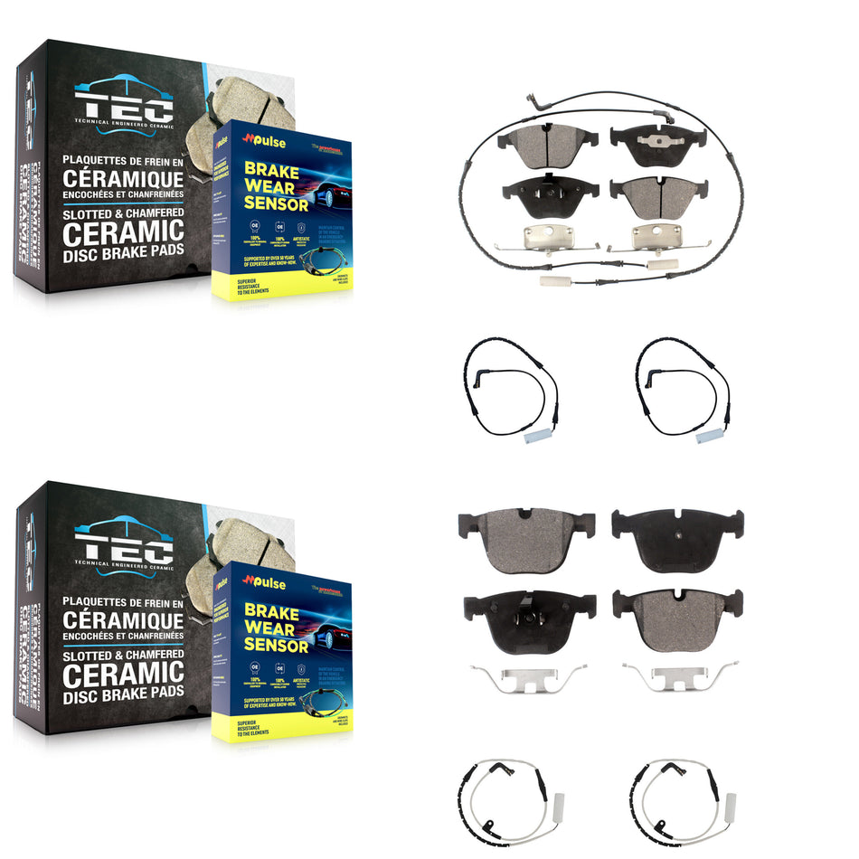 Front Rear Ceramic Brake Pads & Extra Wear Sensor Kit For BMW 750i 750Li 745i 745Li 760Li KTW-100576