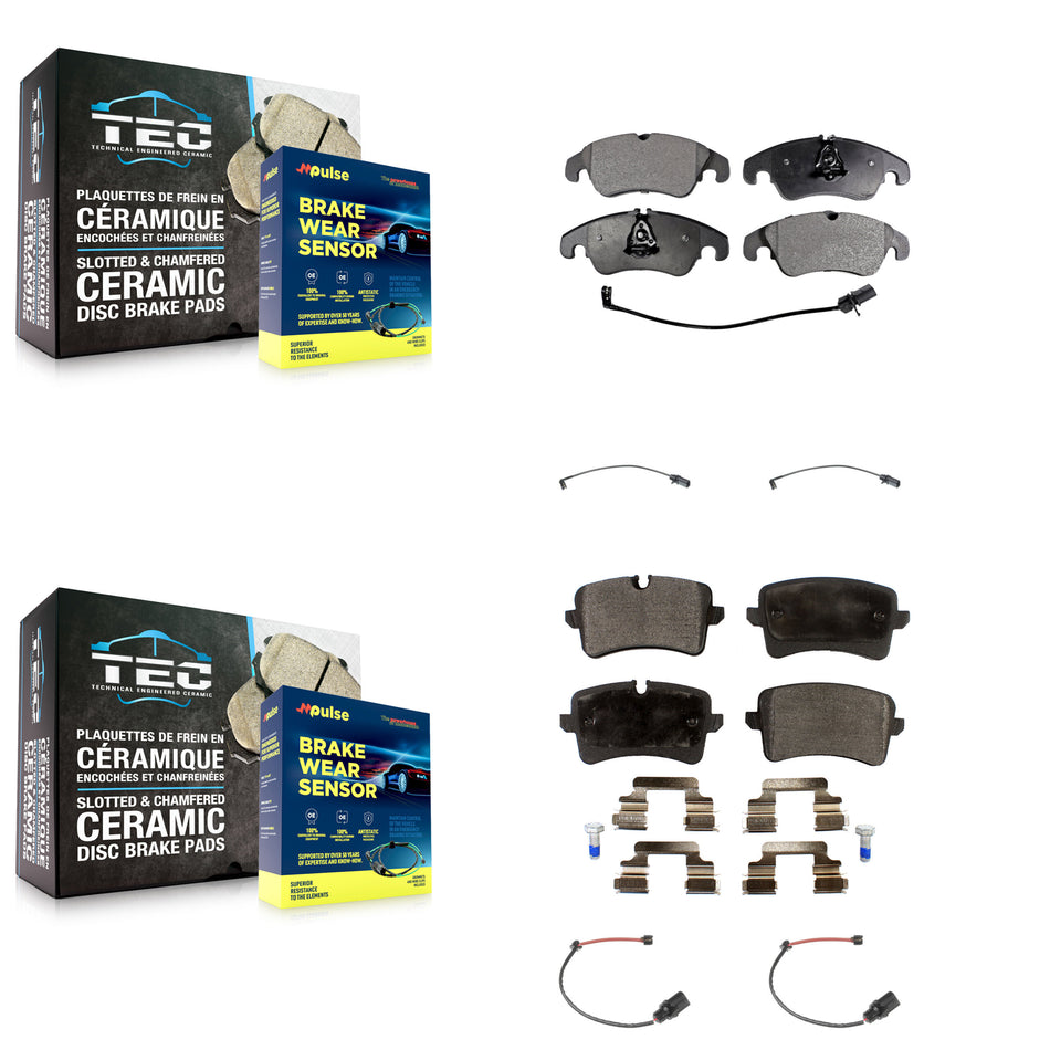 Front Rear Ceramic Disc Brake Pads And Extra Wear Sensors Kit For 2012 Audi A6 KTW-100585
