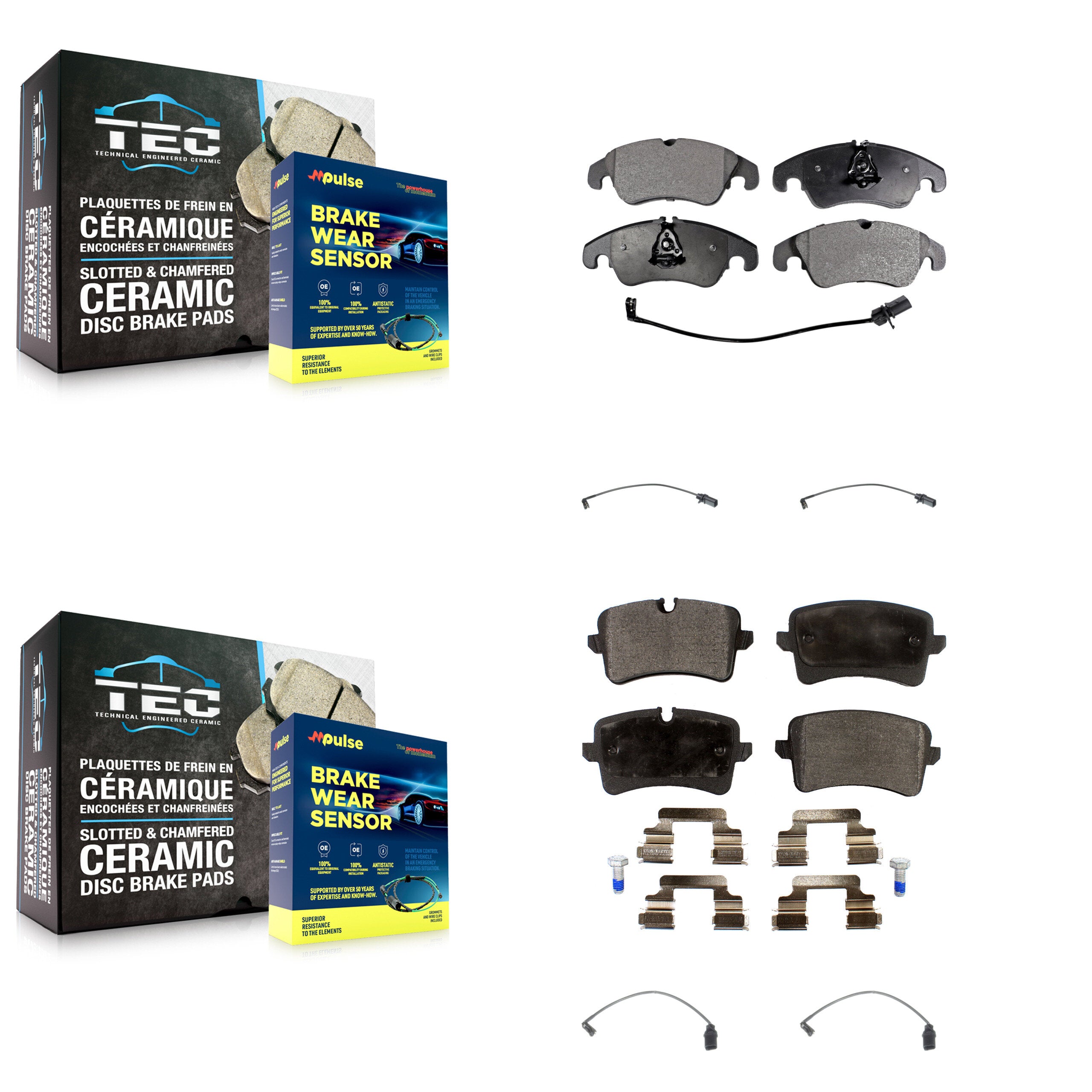 Front Rear Ceramic Disc Brake Pads And Extra Wear Sensors Kit For Audi A6 Quattro KTW-100586