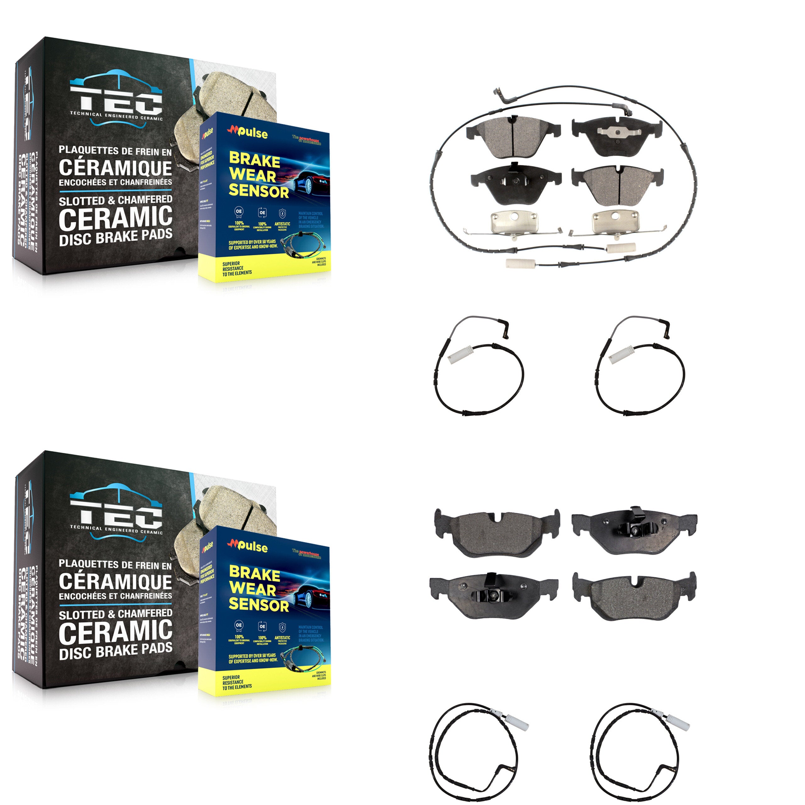 Front Rear Ceramic Disc Brake Pads And Extra Wear Sensors Kit For BMW 323i 328i KTW-100597