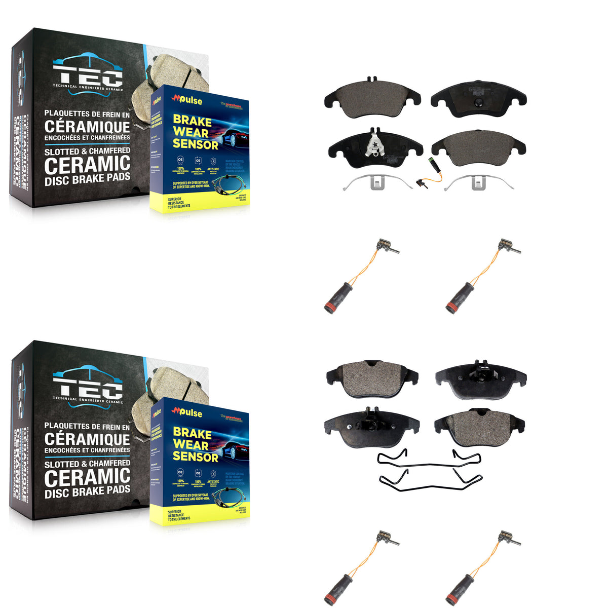 Front Rear Ceramic Brake Pads Extra Wear Sensor Kit For Mercedes-Benz C300 C350 E350 E550 KTW-100615