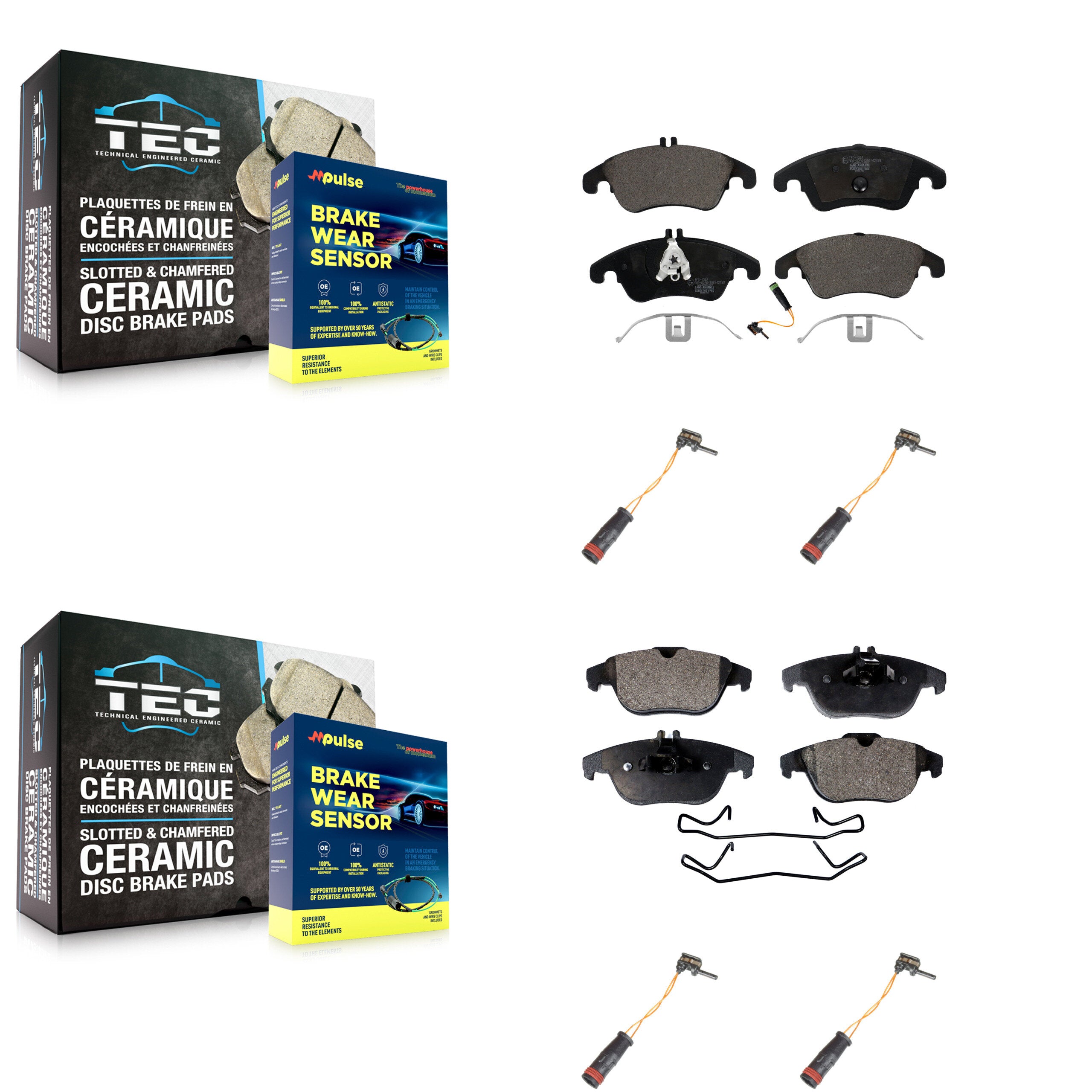 Front Rear Ceramic Brake Pads Extra Wear Sensor Kit For Mercedes-Benz C300 C350 E350 E550 KTW-100615