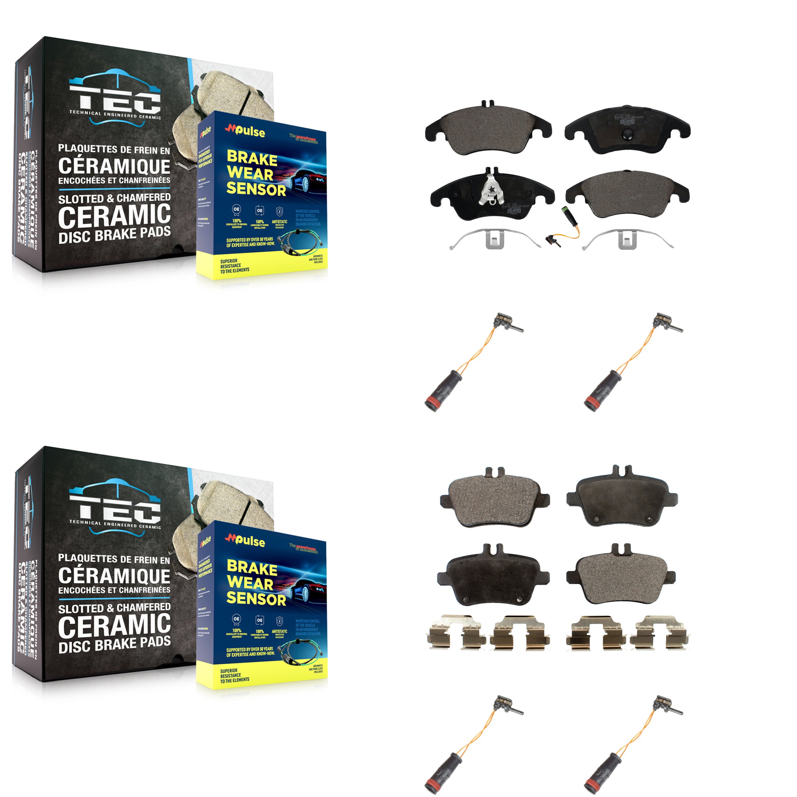 Front Rear Ceramic Disc Brake Pads And Extra Wear Sensors Kit For Mercedes-Benz SLK350 KTW-100617