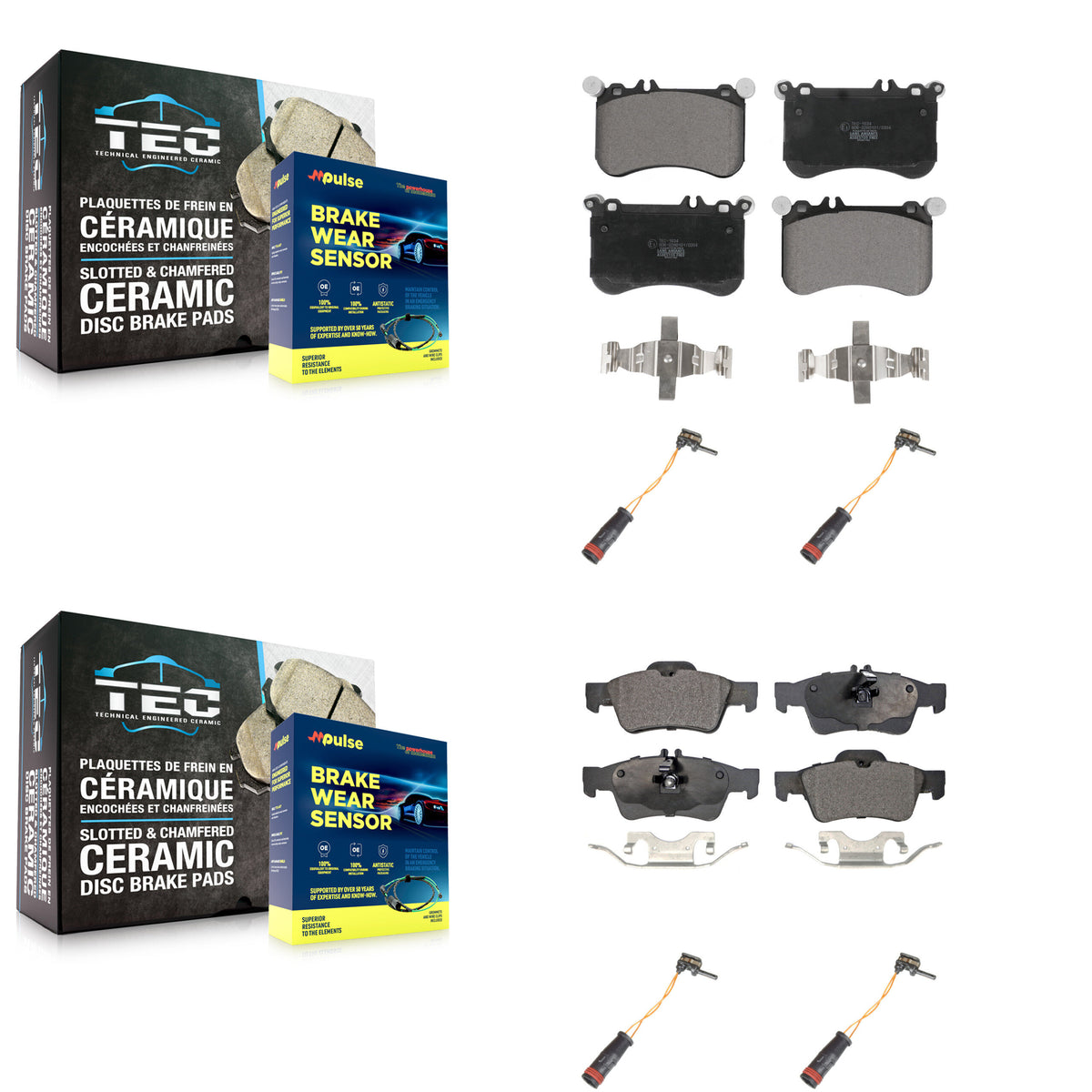 Front Rear Ceramic Disc Brake Pads And Wear Sensors Kit For Mercedes-Benz CLS550 E550 KTW-100618