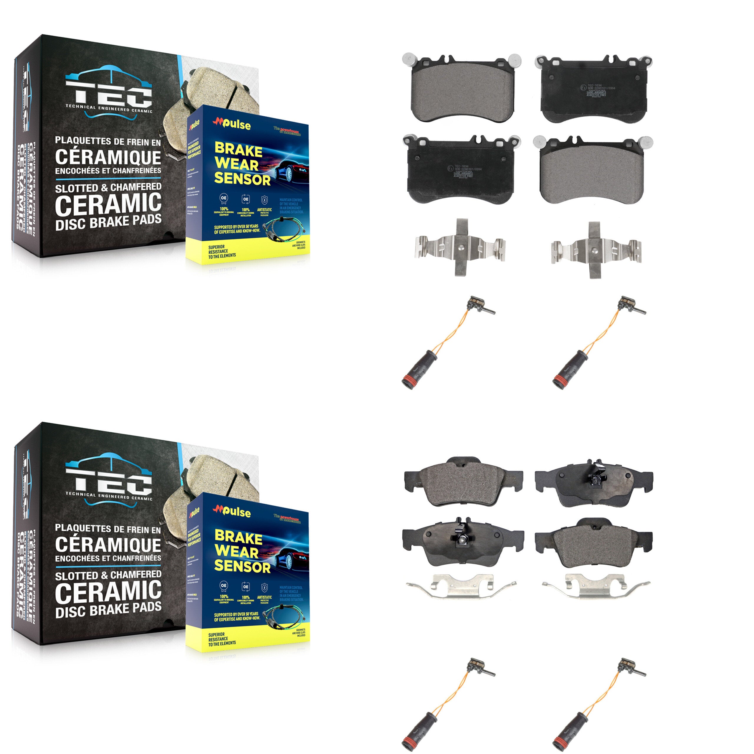 Front Rear Ceramic Disc Brake Pads And Wear Sensors Kit For Mercedes-Benz CLS550 E550 KTW-100618