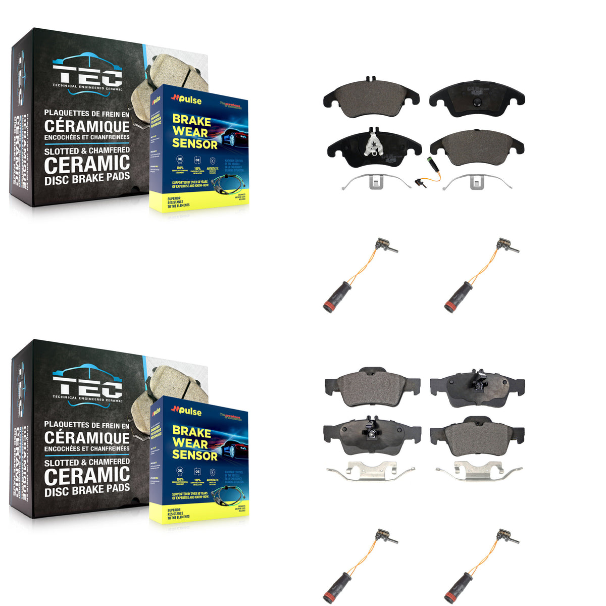 Front Rear Ceramic Brake Pad And Extra Wear Sensor Kit For Mercedes-Benz E350 E250 CLS400 KTW-100619