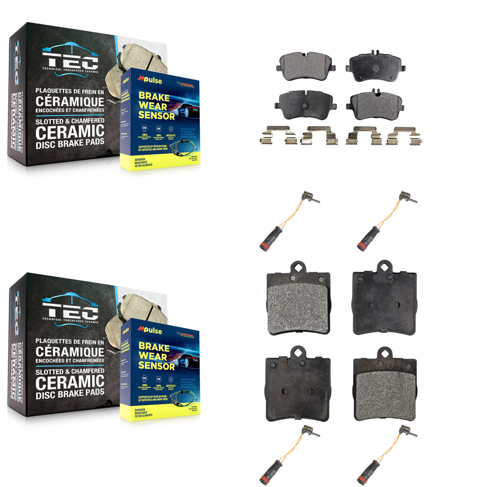 Front Rear Ceramic Disc Brake Pads And Wear Sensors Kit For Mercedes-Benz C230 C240 KTW-100620