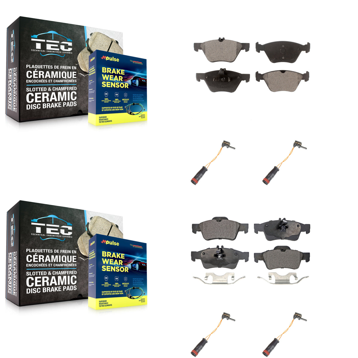 Front Rear Ceramic Disc Brake Pads And Wear Sensors Kit For Mercedes-Benz E350 E300 KTW-100625