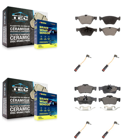 Front Rear Ceramic Disc Brake Pads And Wear Sensors Kit For Mercedes-Benz E350 E300 KTW-100625