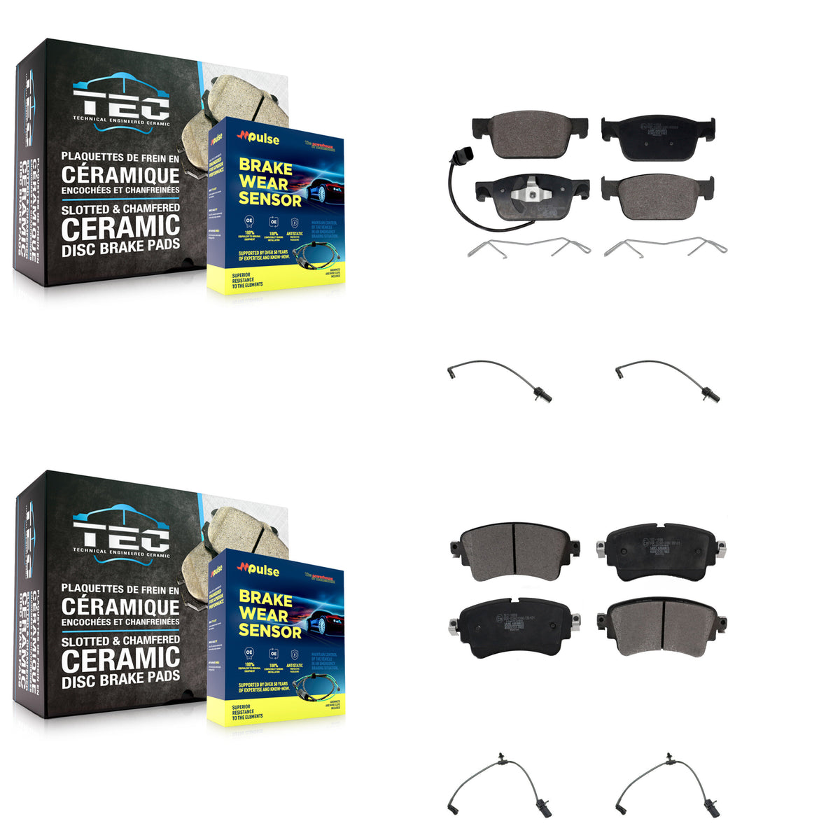 Front Rear Ceramic Disc Brake Pads And Extra Wear Sensors Kit For Audi A4 Quattro KTW-100628