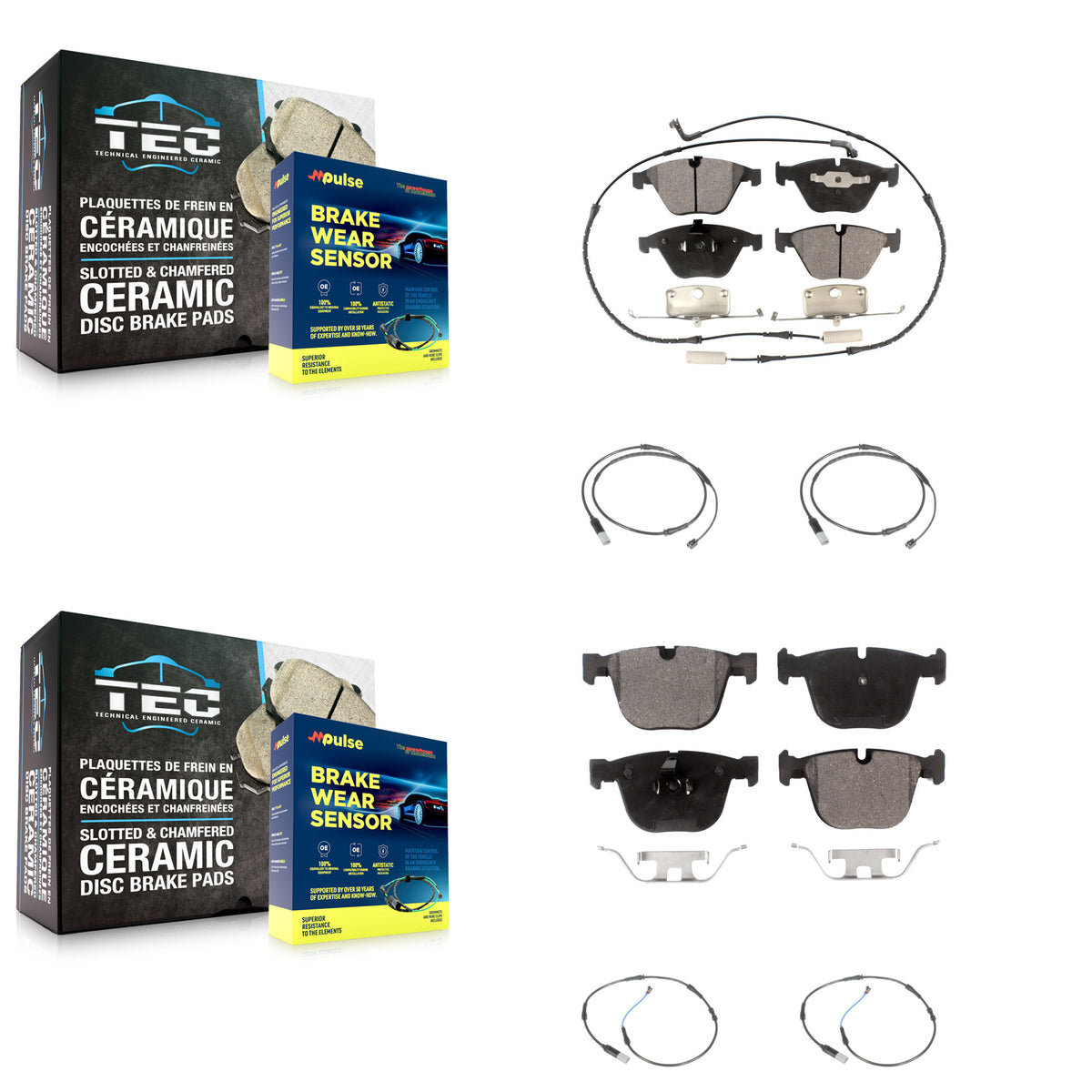 Front Rear Ceramic Disc Brake Pads Extra Wear Sensor Kit For 2010 BMW 535i Base with 3.0L KTW-100643