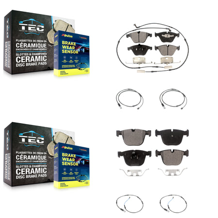 Front Rear Ceramic Disc Brake Pads Extra Wear Sensor Kit For 2010 BMW 535i Base with 3.0L KTW-100643