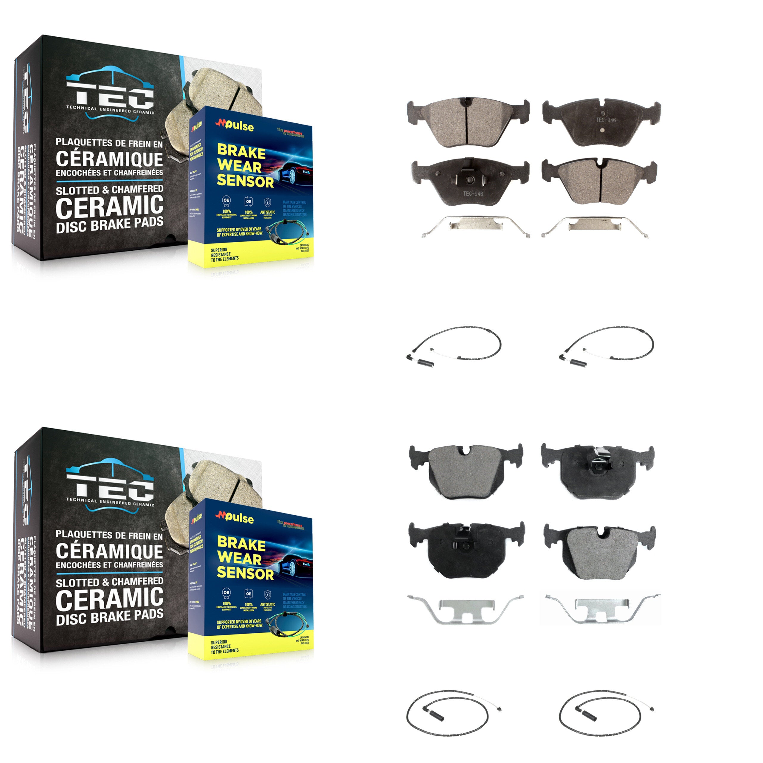 Front Rear Ceramic Disc Brake Pads And Wear Sensors Kit For 2004-2010 BMW X3 KTW-100644