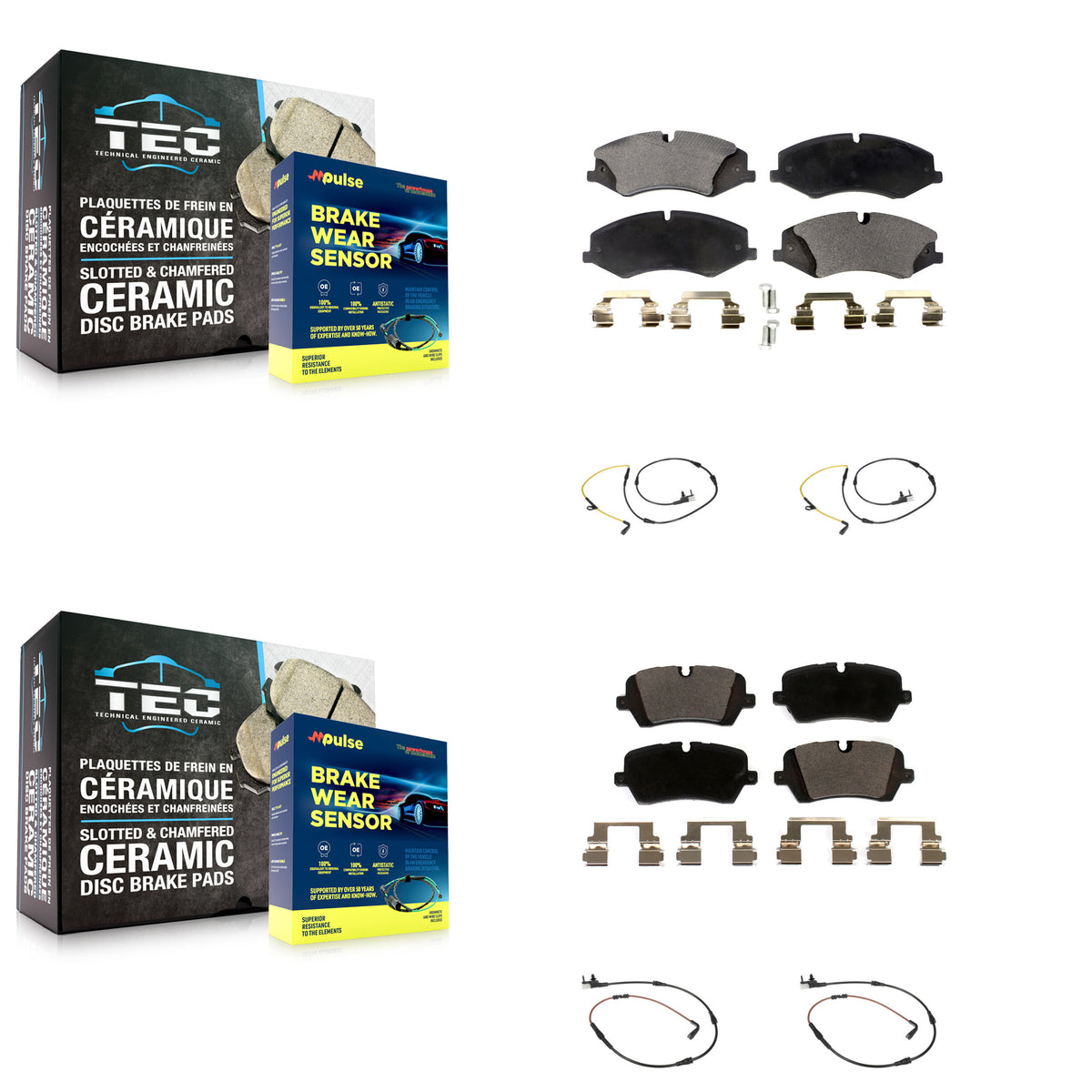 Front Rear Ceramic Disc Brake Pads & Wear Sensor Kit For Land Rover Range Sport Discovery KTW-100647
