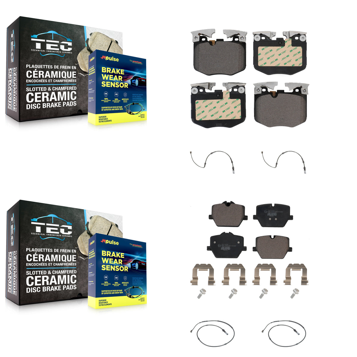 Front Rear Ceramic Disc Brake Pads And Wear Sensors Kit For 2019 BMW 330i xDrive Wagon KTW-100657