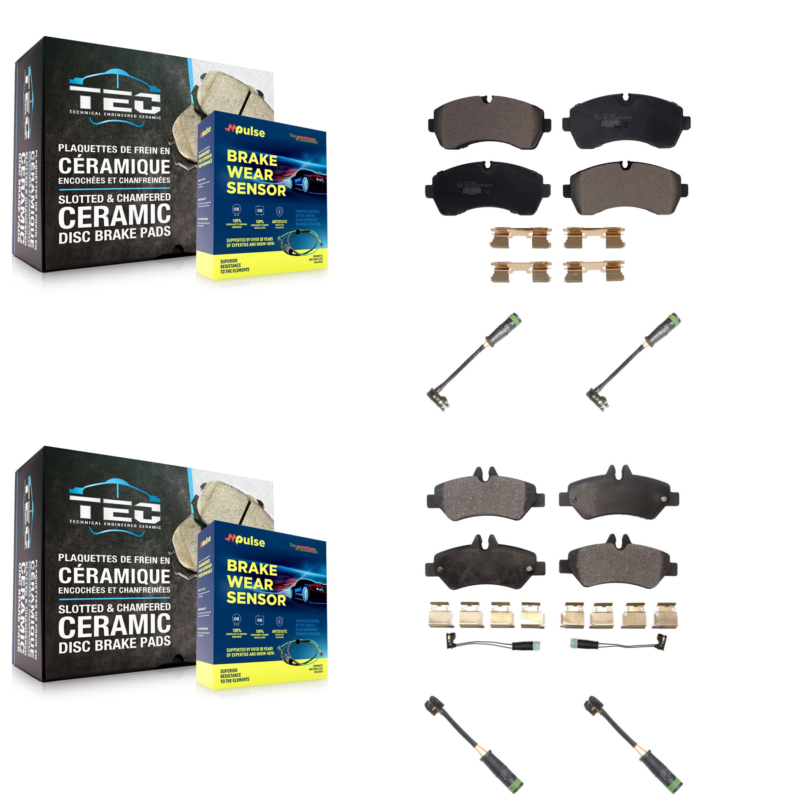 Front Rear Ceramic Disc Brake Pad & Extra Wear Sensor Kit For Mercedes-Benz Sprinter 3500 KTW-100665