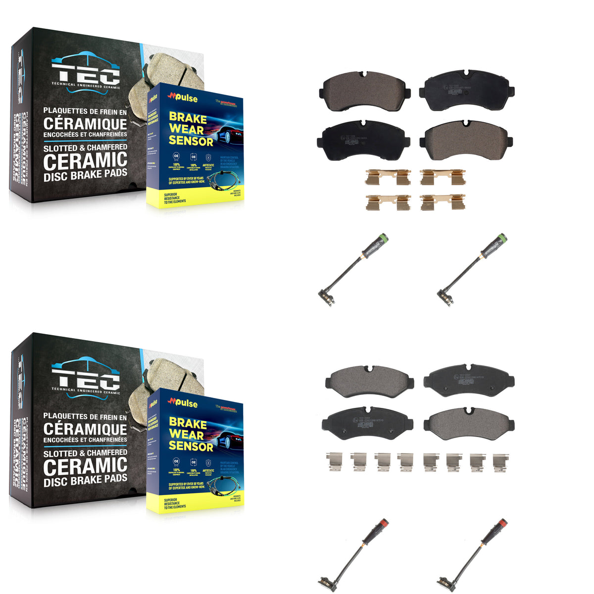 Front Rear Ceramic Disc Brake Pads & Wear Sensor Kit For Mercedes-Benz Sprinter 2500 1500 KTW-100671
