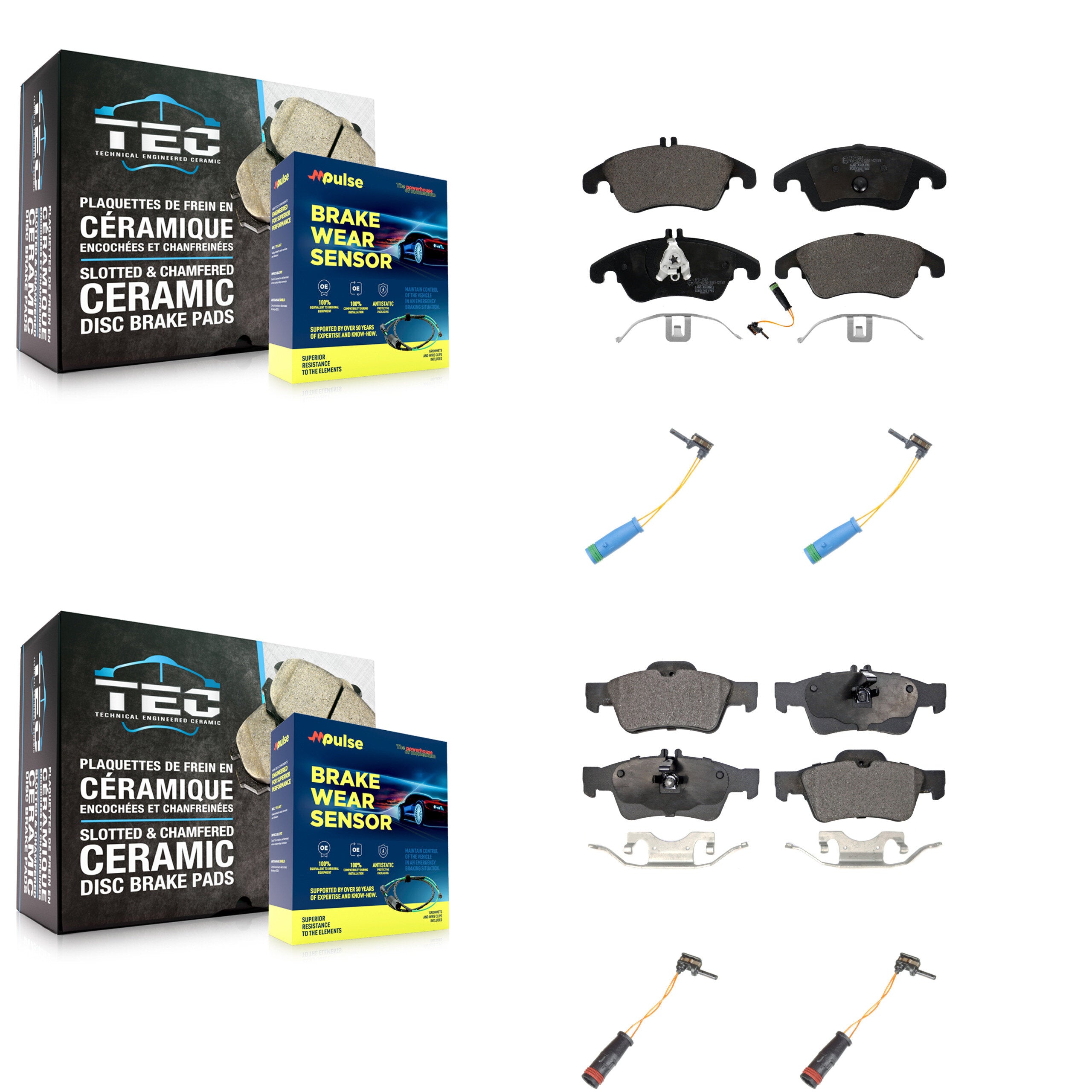 Front Rear Ceramic Disc Brake Pads And Extra Wear Sensors Kit For Mercedes-Benz E400 KTW-100673